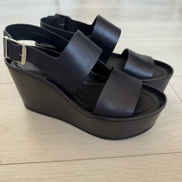 VINCE Idalia Black Leather Chunky Platform Wedge Sandals - Picture 2 of 9